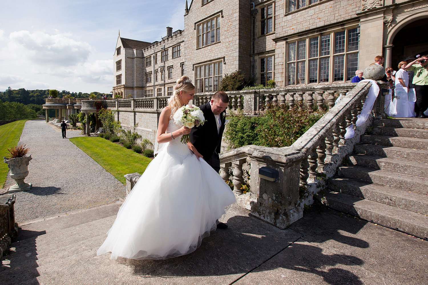 Father of the Bride walking his daughter down the aisle at Bovey Castle on Dartmoor in the heart of Devon. 