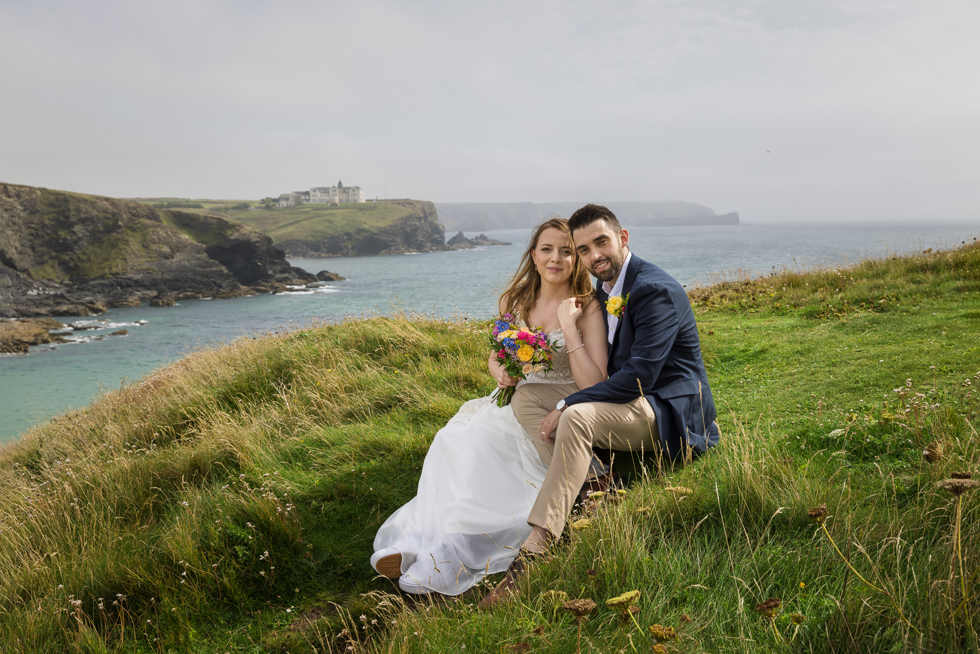 Wedding at Gunwalloe, Near Helston with Poldhu nursing home in the background